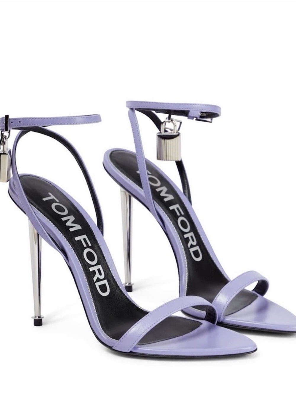 Tom Ford Lavender Leather TURNLOCK Stiletto Sandals with Silver Heel BRAND NEW